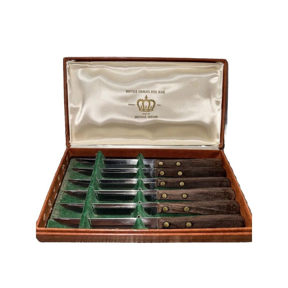 Sheffield Stainless Steel Knives Kutmaster‎ Deer Carving Wooden Box